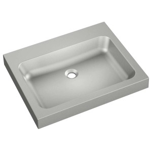 Umywalka nablatowa t.b.t. o prostokątnym kształcie, szara powierzchnia.