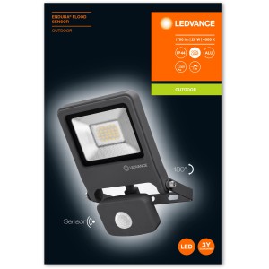 Zewnętrzny reflektor LED Ledvance Endura Flood z czujnikiem, 20W, 4000K, ciemnoszary.