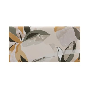 Panel ścienny t.b.t. z abstrakcyjnym wzorem liści w kolorze beżowym, zielonym i brązowym.