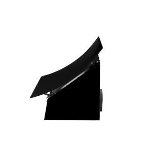 Czarny okap ścienny t.b.t., widok z boku.