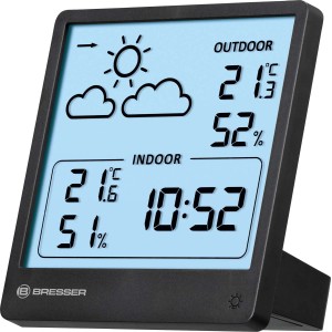 Stacja pogodowa BRESSER Slim z bezprzewodowym czujnikiem i wskaźnikiem trendu temperatury wewnątrz i na zewnątrz.