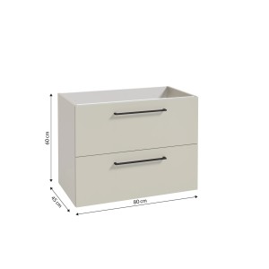 t.b.t. Szafka pod umywalkę z dwiema szufladami i czarnymi uchwytami.