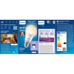 Żarówka Philips Smart LED E27, ściemnialna, ciepła biel. Inteligentne sterowanie przez aplikację.