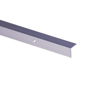 Srebrny profil krawędziowy schodowy aluminiowy, kształt L, 21x21x1000 mm.