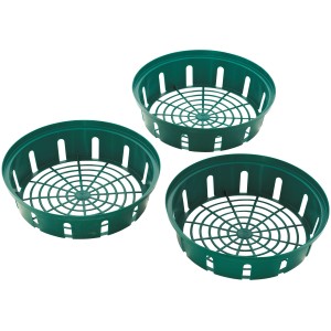 Zestaw 3 zielonych plastikowych tacek do rozsady, średnica 18 cm, do cebulek kwiatowych.