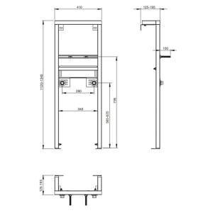 Rysunek techniczny zestawu WC t.b.t. z wymiarami.