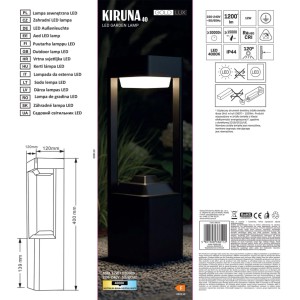 Goldlux Lampa ogrodowa słupek LED KIRUNA 12W 400K 1200lm IP44 wys.40cm czarna