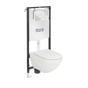 Zestaw WC wiszącego ze spłuczką i przyciskiem.