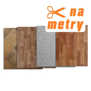 Próbki różnych wykładzin podłogowych PCV. Wykładziny podłogowe imitujące drewno, płytki i kamień.