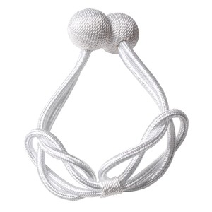 Biały podwiązek do zasłon t.b.t., sznur z kulkami.