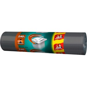 Rolka szarych worków na śmieci, 240L, marki Jan Niezbędny. Wytrzymałe worki na odpady domowe.