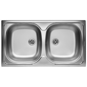 Zlewozmywak stalowy t.b.t. z dwiema komorami.