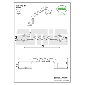 Rysunek techniczny: uchwyt meblowy t.b.t. z wymiarami.