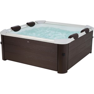 MSpa Frame Whirlpool Tribeca F-TR062W z efektem drewna i bąbelkami wody.