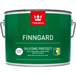 Zielone wiadro farby fasadowej Tikkurila Finngard, Biała, Silikonowa, Mat.