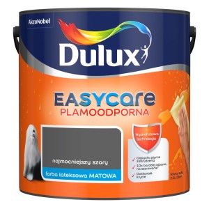 Wiadro z farbą Dulux EasyCare, odporna na plamy, w kolorze szarym. Idealna do malowania ścian.