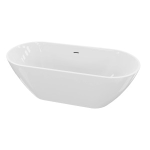 Wolnostojąca wanna w kolorze białym, owalny kształt.