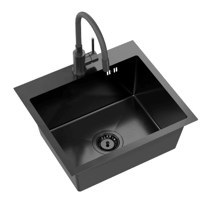 Zlew Chris 50 cm 1-kom z baterią stalowy czarny