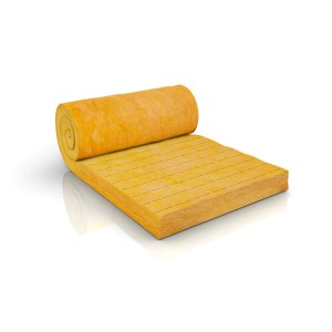 Żółta rolka wełny mineralnej, odpowiednia do izolacji.