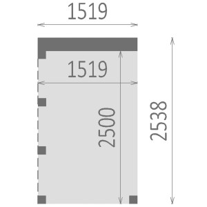Rysunek techniczny domku drewnianego t.b.t. z wymiarami.