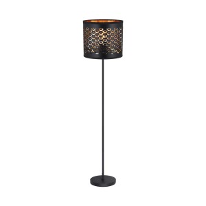 Czarna lampa podłogowa we wzory do biura.