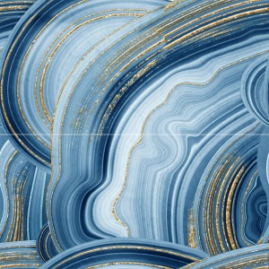 Płytka dekoracyjna z niebieskim marmurem i złotym wzorem.