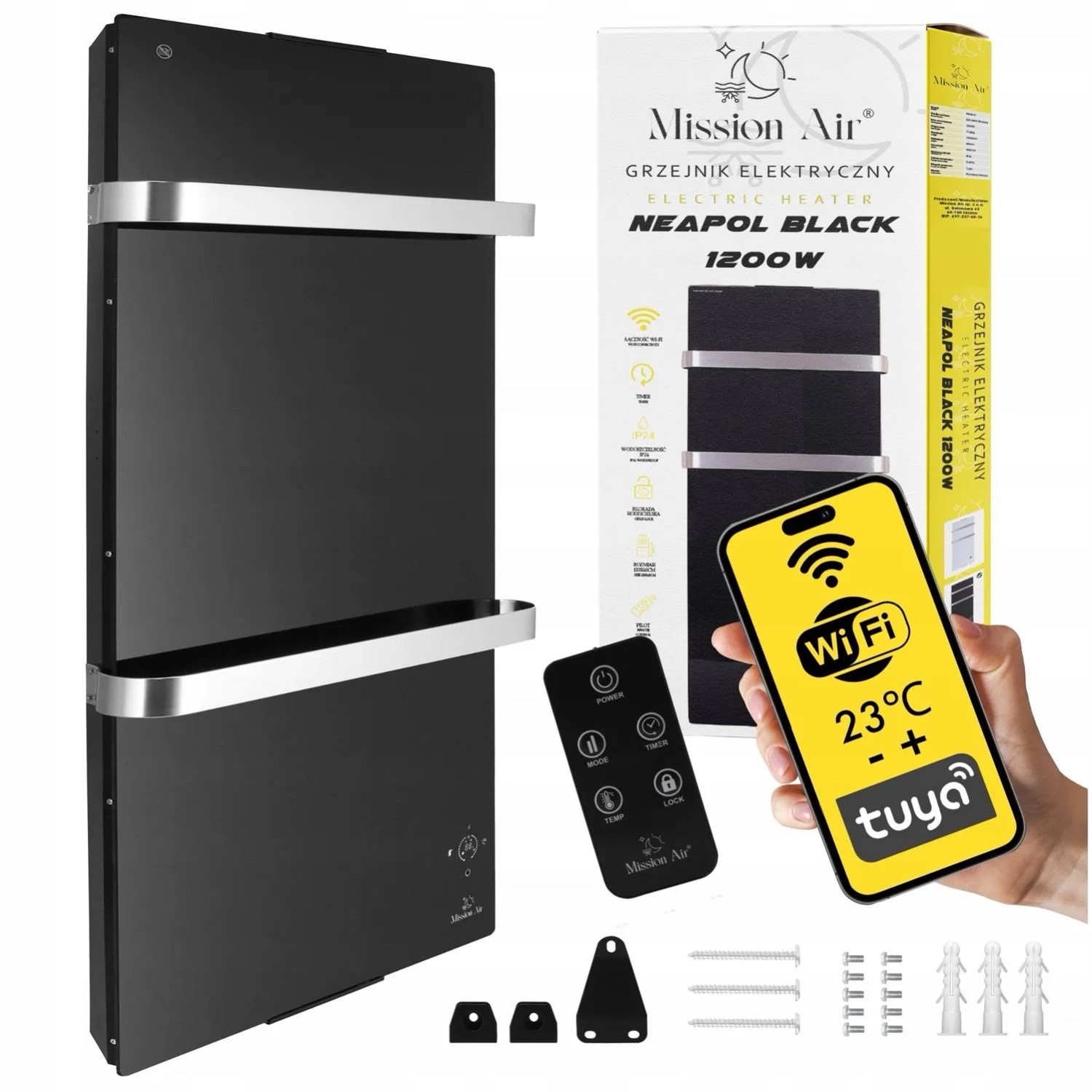 Mission Air Konwektor elektryczny Neapol czarny Wifi 1200W