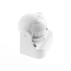 Biały czujnik ruchu do użytku wewnątrz i na zewnątrz.