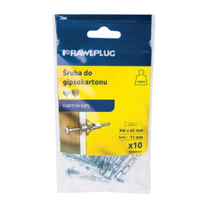 RAWLPLUG Kołki do płyt gipsowych M6x65mm, 10 sztuk. Kołki do ścian gipsowo-kartonowych.