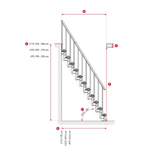 Rysunek techniczny schodów wewnętrznych t.b.t. z wymiarami.