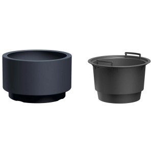 t.b.t. doniczki w kolorze antracytowym, okrągły kształt i wkład do roślin z uchwytami.