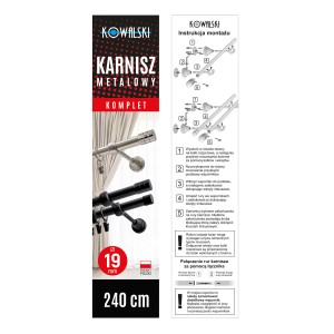 Karnisz t.b.t. metalowy, średnica 19 mm, długość 240 cm.