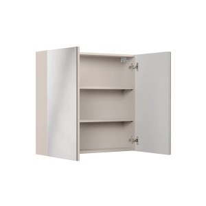 Otwarta szafka lustrzana t.b.t z dwiema półkami.