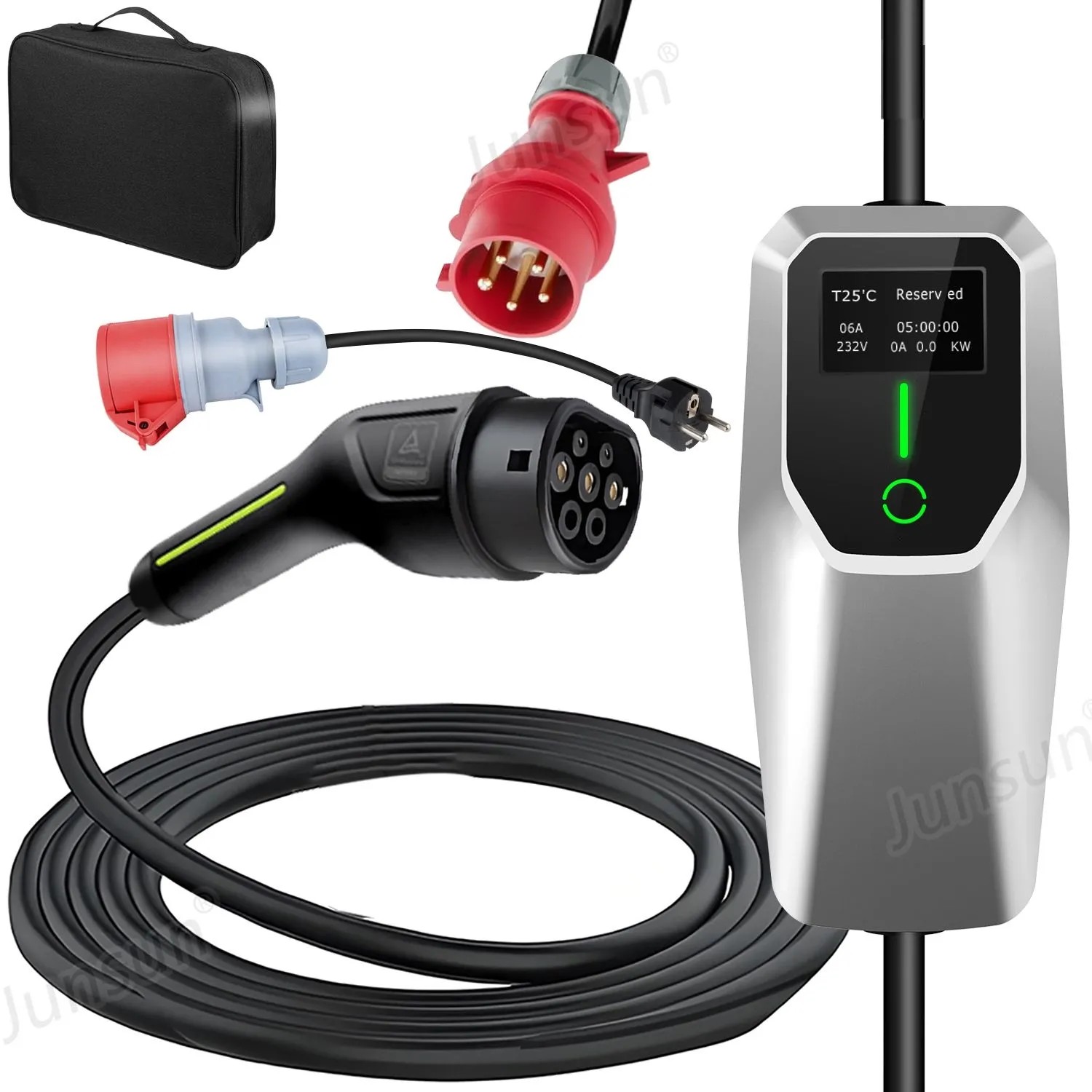 Junsun Ładowarka EV 11 kW 8 m Kabel Typ 2 3-fazowy 6-16A z Adapter