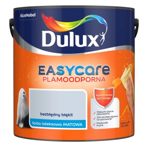 Puszka farby do ścian Dulux EasyCare w kolorze jasnoniebieskim, matowa farba lateksowa, odporna na plamy.