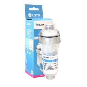 Filtr do wody t.b.t. firmy USTM, przezroczysta obudowa.