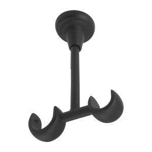 Zbliżenie czarnego uchwytu sufitowego t.b.t. do karniszy.