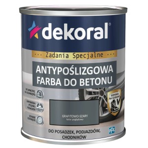 Dekoral antypoślizgowa farba do betonu, grafitowo-szara. Farba antypoślizgowa do betonu do użytku wewnątrz i na zewnątrz.
