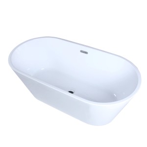 Wolnostojąca wanna w kolorze białym, owalny kształt.
