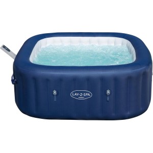 Niebieska, nadmuchiwana wanna z hydromasażem Lay-Z-Spa Hawaii z panelem sterowania i wodą.
