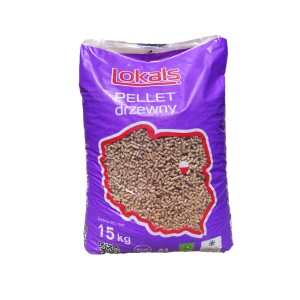 Worek pelletu drzewnego Lokals, 15 kg, do użytku jako paliwo.