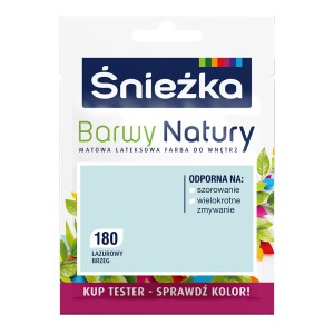 Próbka koloru Śnieżka Barwy Natury, odcień 180 Lazurowy Brzeg. Farba do ścian.