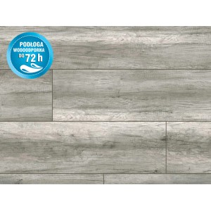 Szare panele podłogowe t.b.t. z efektem drewna i powłoką hydrofobową.