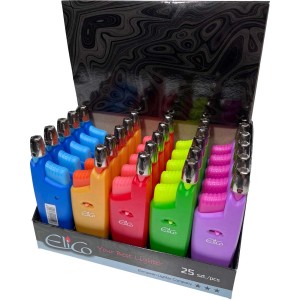 Ekspozycja z kolorowymi zapalniczkami t.b.t. Różne kolory.