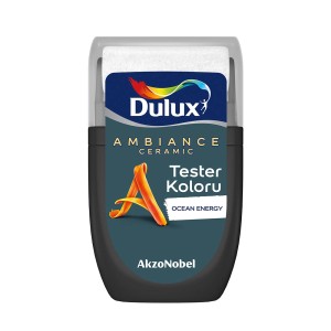 Dulux Ambiance Ceramic tester koloru Ocean Energy, wałek do malowania ścian.