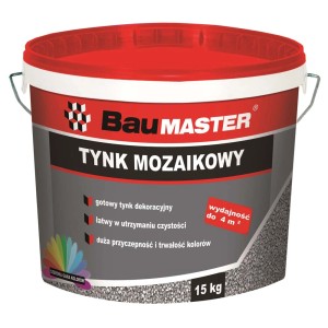 Wiadro tynku mozaikowego BauMaster, 15 kg. Idealne do dekoracyjnego wykończenia ścian.