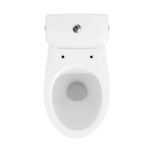 Białe, kompaktowe WC t.b.t. widziane z góry, ze spłuczką i przyciskiem.