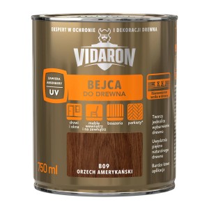 Ciemnobrązowa bejca do drewna Vidaron w opakowaniu 750 ml. Do mebli, drzwi i parkietów.