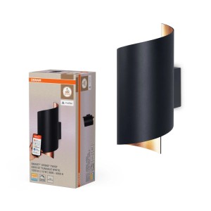 Czarna inteligentna lampa ścienna LED Osram Decor Twist z obrotową aluminiową obudową i miedzianym wnętrzem. Tunable White.