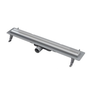 t.b.t. Odwodnienie liniowe prysznicowe ze stali nierdzewnej z szarą pokrywą i rurą odpływową.